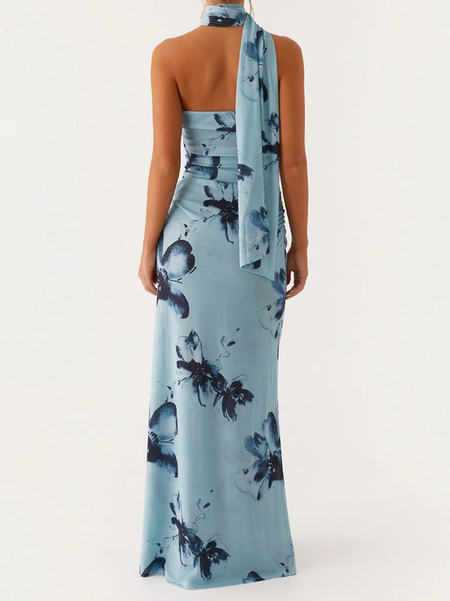 Elegant Maxi Dress with Boho Floral Print and Off-Shoulder Design Perfect for Summer Parties and Beach Vacations Includes