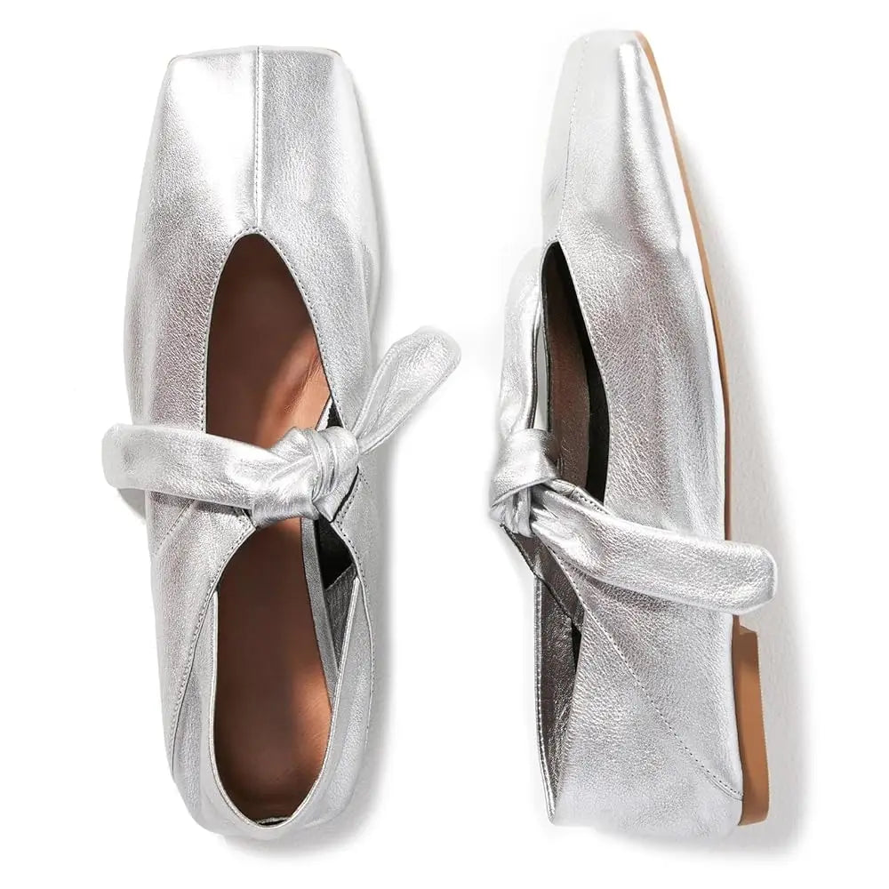 Cute Square Toe Ballet Shoes Fashion Flat Bow Mary Jane Pumps