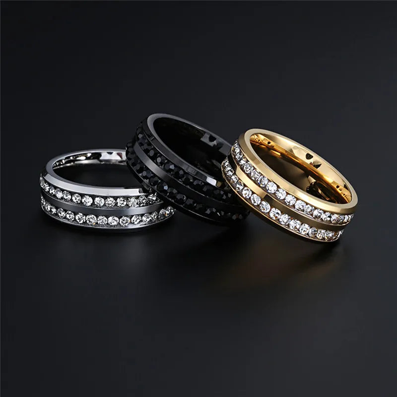 ZORCVENS Trendy Stainless Steel Crystal Zircon Rings For Men Wedding Jewelry Accessories Gift Fashion Men Rings