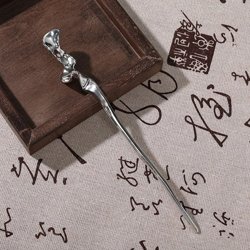 Vintage Moonstone Hair Sticks for Women  Chinese Style Simple Metal Chopstick Hairpins Headwear Jewelry Hair Accessories