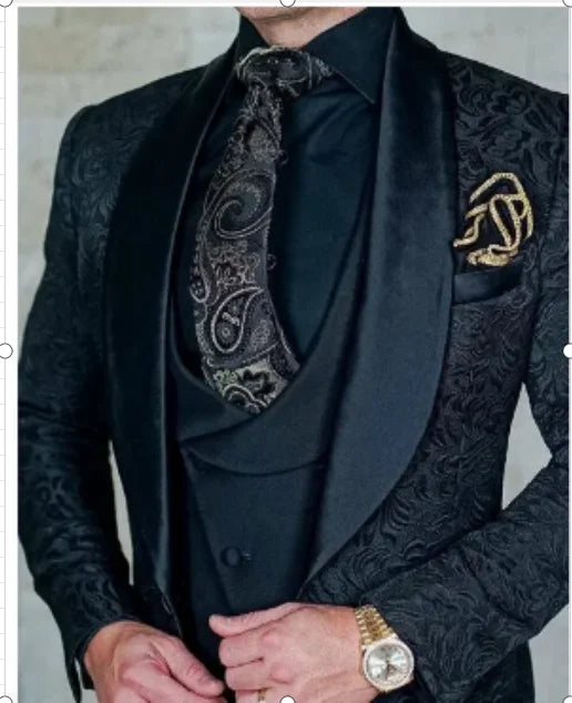 Latest Designs Men's Suits Shawl Lapel Groom Tuxedos Slim Fit Terno Prom Party 3 Pieces Set