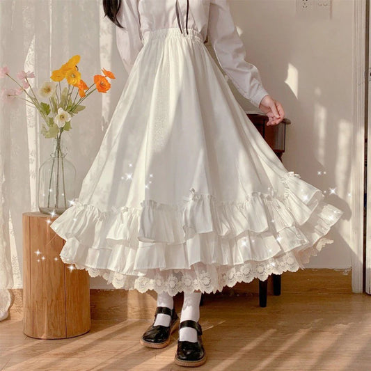 Lace Double Layer  Loose  Ruffled A-line Skirt