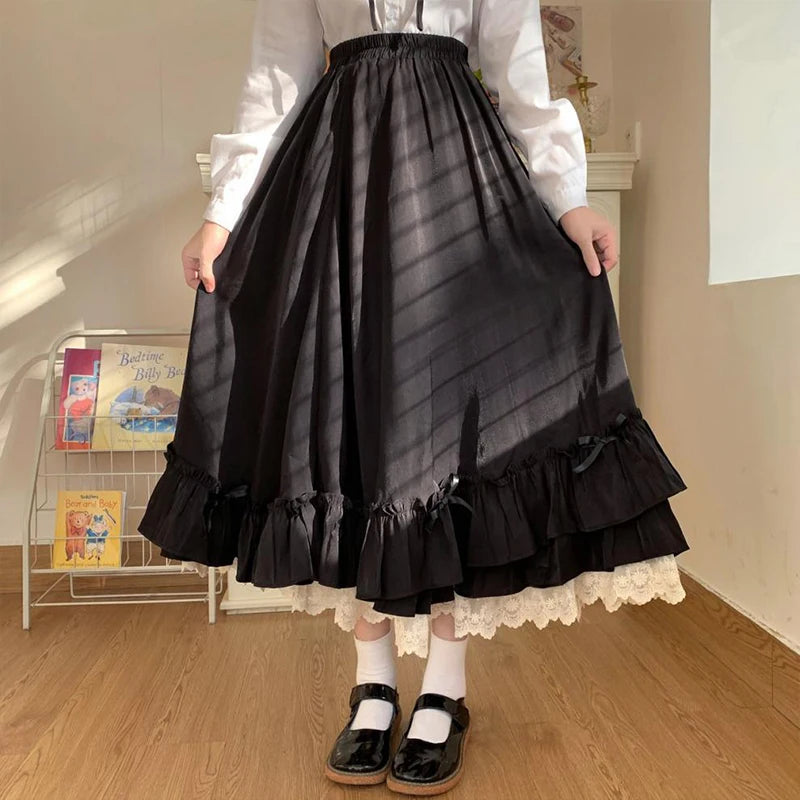 Lace Double Layer  Loose  Ruffled A-line Skirt