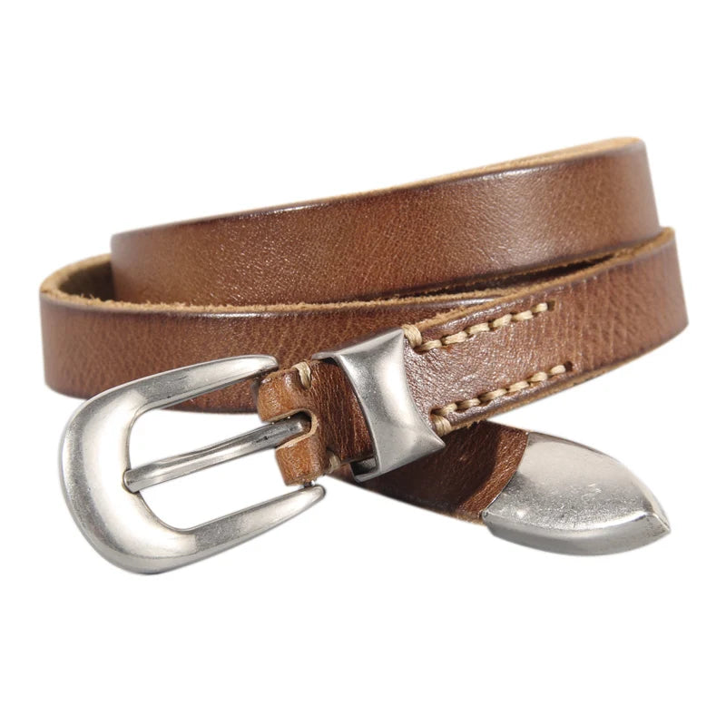 Extended Thin Section Knotted Decorative  Belt  Soft Genuine Leather