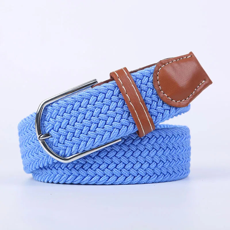 Casual Knitted Pin Buckle Belt Woven Canvas Elastic Expandable Braided Stretch Belts Women Jeans