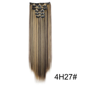Synthetic 24Inch 16 Clips in Hair Extensions Long Straight Hairstyle Hairpieces Heat Resistant False Hair Daily Use