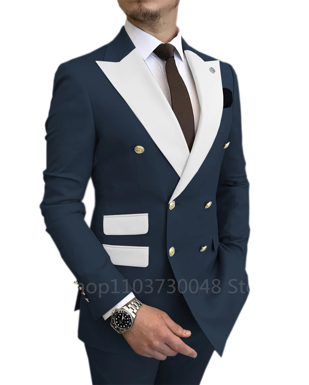 Slim Fit 2 Piece Wedding Men's Suits Solid Groom Tuxedos Formal Suits for Prom Party Best Man Peak Lapel Blazer Pants