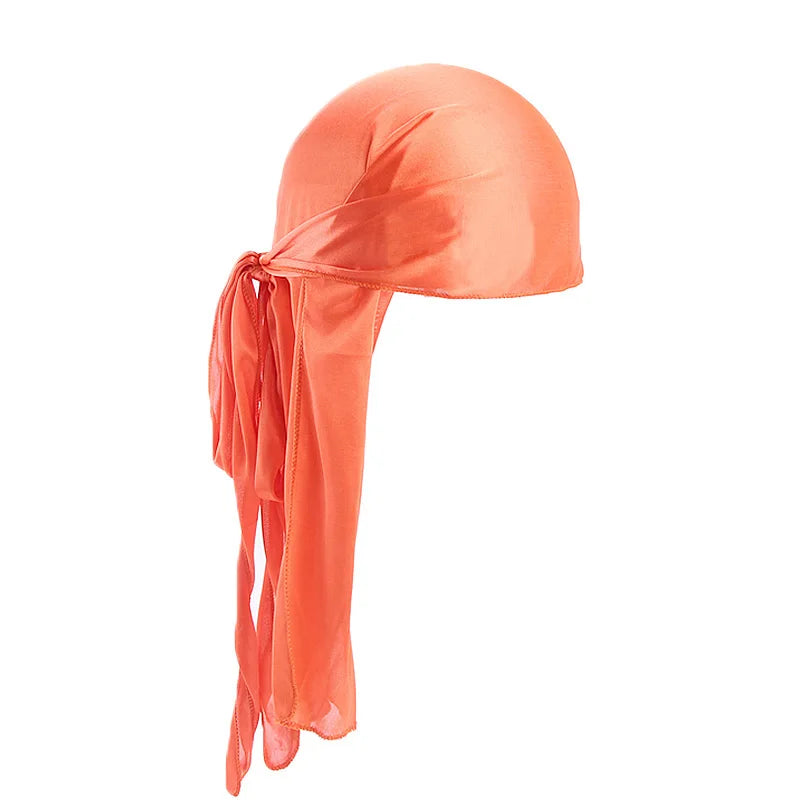 Unisex Silky Long Tail Durag Pirate Hat Turban Fashion Headwraps Cap Bandana Women Men Headwear Caps
