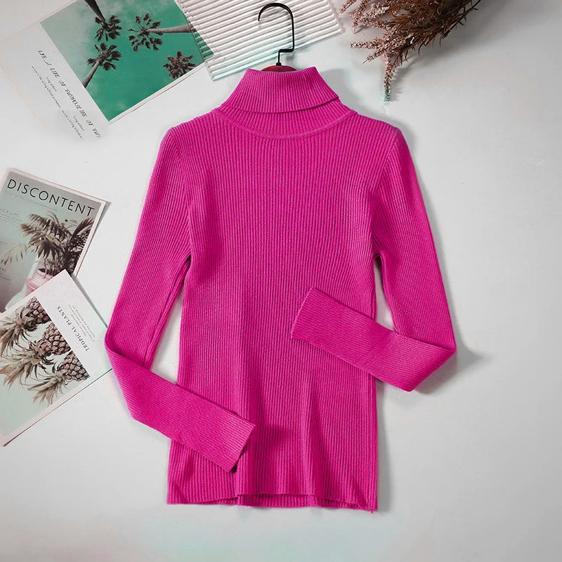 Women's Turtleneck Sweater Knitted Soft Pullovers cashmere Jumpers Basic Solid Soft Sweaters Women Autumn Winter Casual Top
