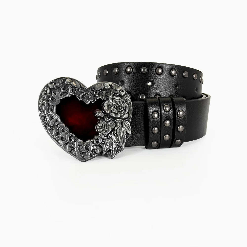 Jeans Belt sword red heart Gothic Fashion Belts For Women Designer Luxury Black Rivet Punk Accessory