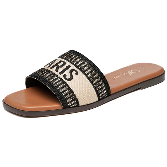 Letter Flat Sandals Casual Comfortable Slip Slide  Vintage Slippers