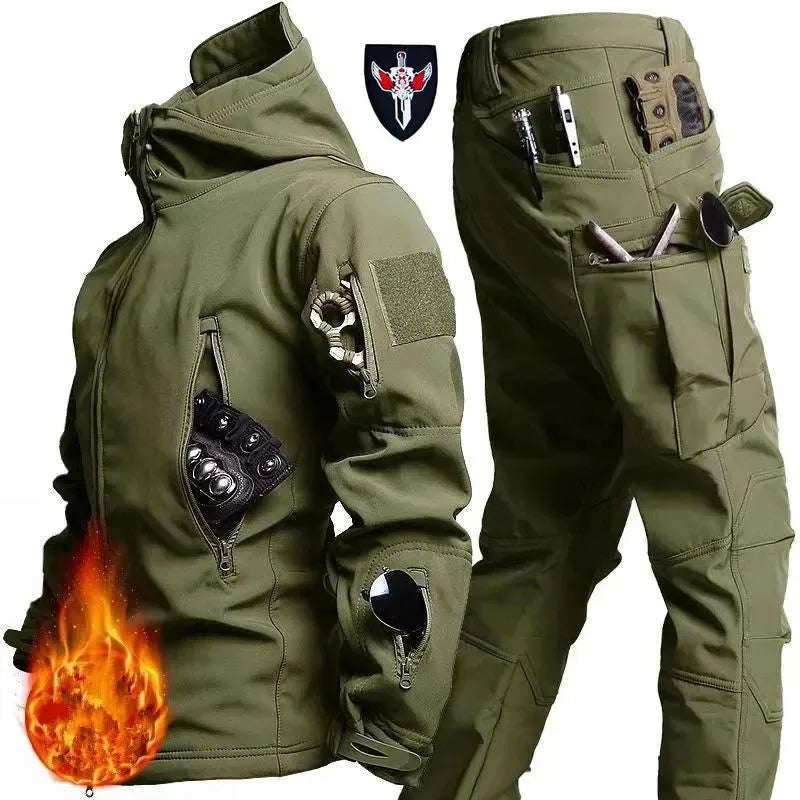 Shark Skin Soft Shell Autumn and Winter Plush Thickened Mountaineering Tactics Training Breathable Windproof Charge Suit