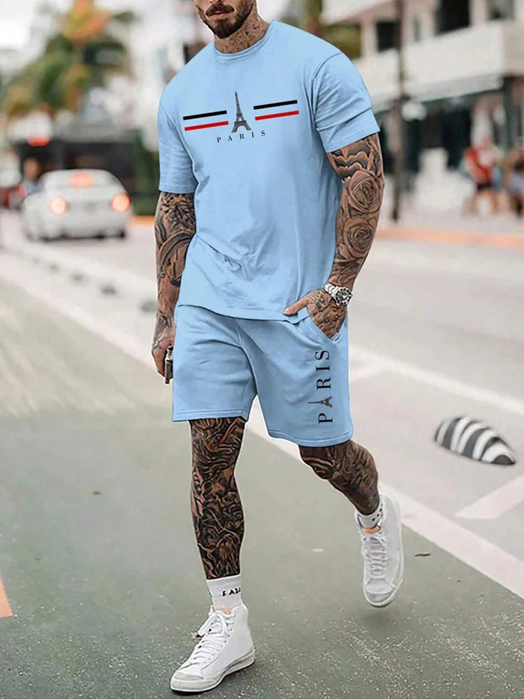 Summer 3D print men's round neck short-sleeved T-shirt shorts suit 2-piece high-quality casual street cool sports suit