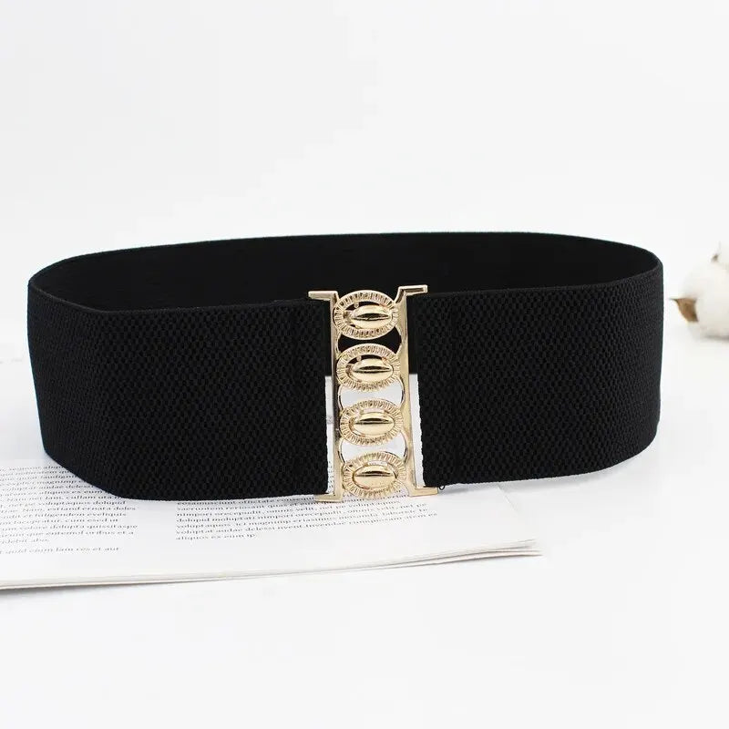 Women's Belt Fashion Elastic Waist Cover Golden Buckle Elastic Waist Closure Versatile Wide Belt