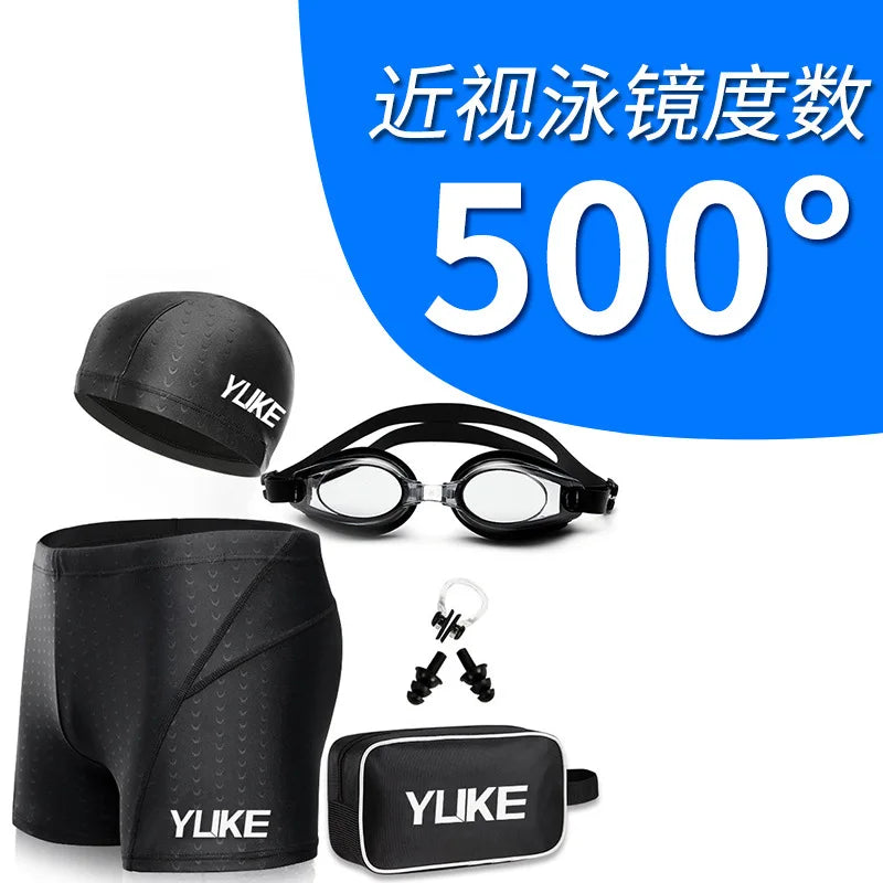 Men Myopia Swimming Shorts Waterproof Competition Swim Equipment Goggles Cap Case Trunks Briefs Swimwear