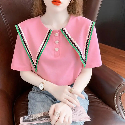 Loose Short Sleeve Pullovers Solid Color Summer O-neck