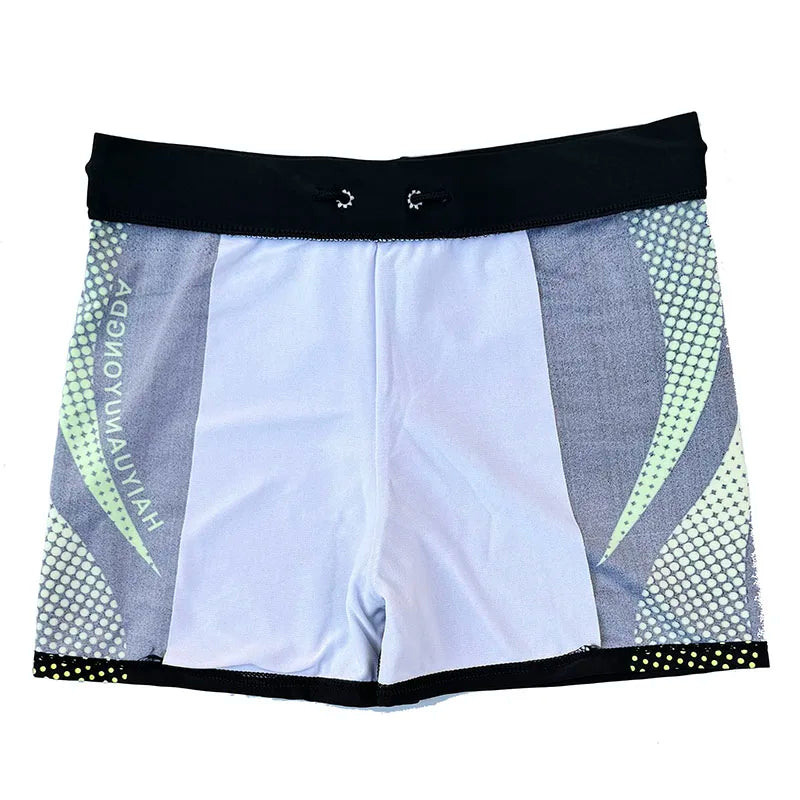 European size Geometric Graphic And Letter Print Men's Swim Trunks With Drawstring, Quick Dry And Stretchable Shorts For Summer