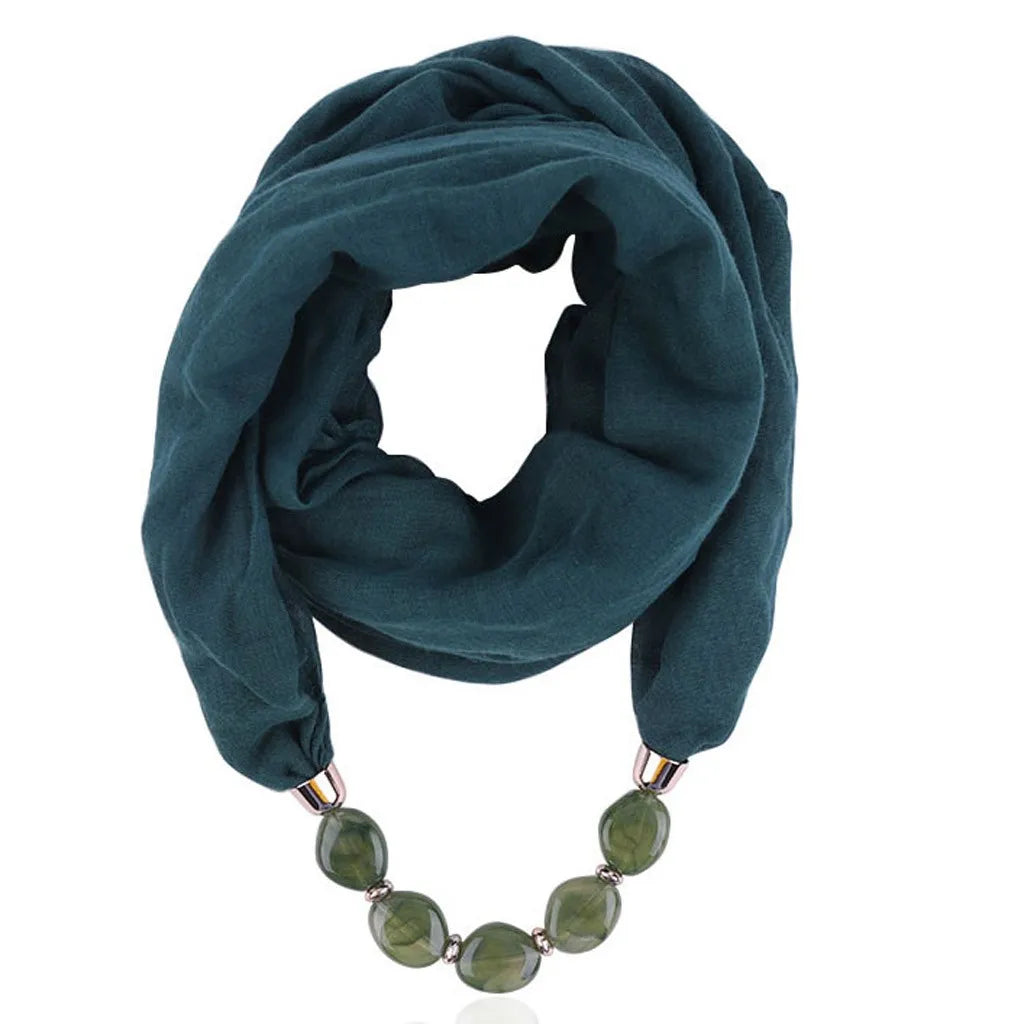 Elegant Women Necklace Scarf with Ethnic Style Pendant Soft Cotton Linen Design for Versatile Fashion Accessory