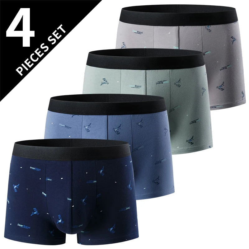 4-piece MEN'S FASHION Printed Underwear Breathable Crotch Boxers for Teenagers Comfortable plus Size Underwear up to 6XL.