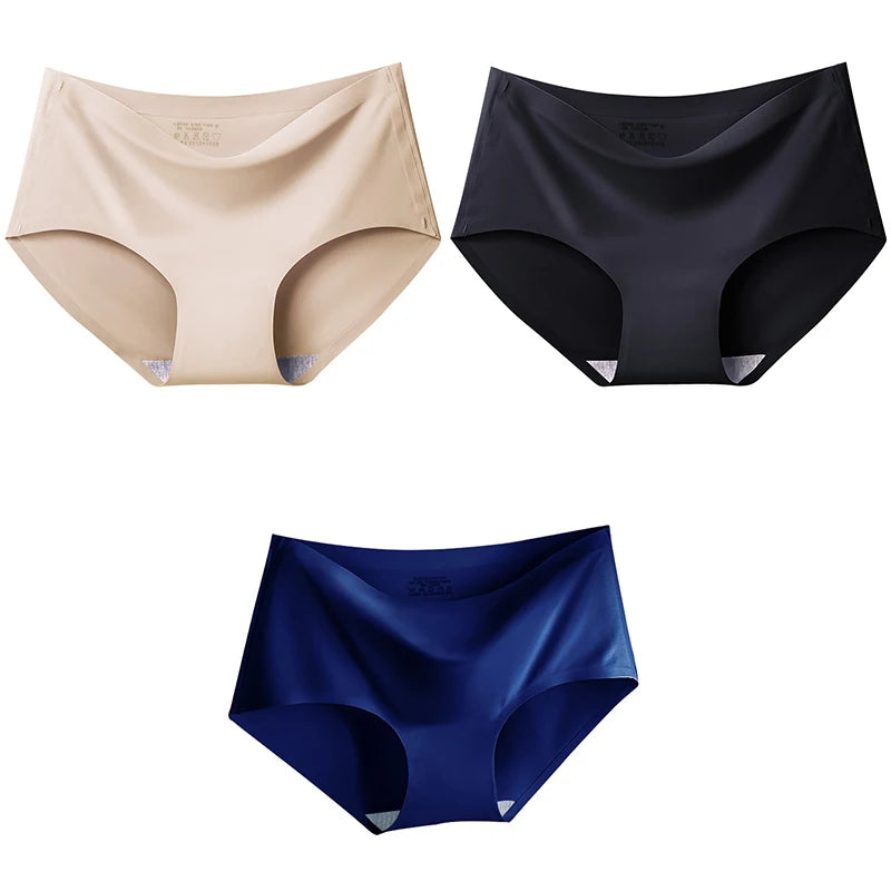 3Pcs/Set Large Size XXL Seamless Women Panties Mid-waist Briefs Female Breathable Underwear Ice silk Crotch Lingerie