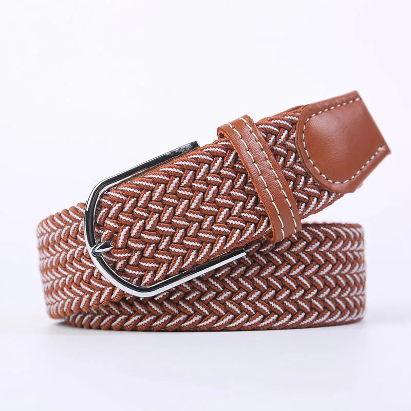Casual Knitted Pin Buckle Belt Woven Canvas Elastic Expandable Braided Stretch Belts Women Jeans