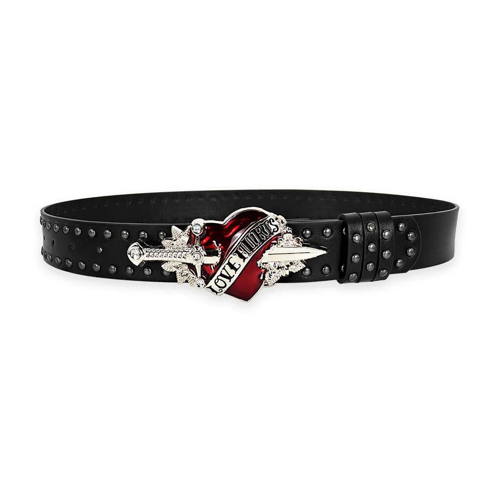 Jeans Belt sword red heart Gothic Fashion Belts For Women Designer Luxury Black Rivet Punk Accessory
