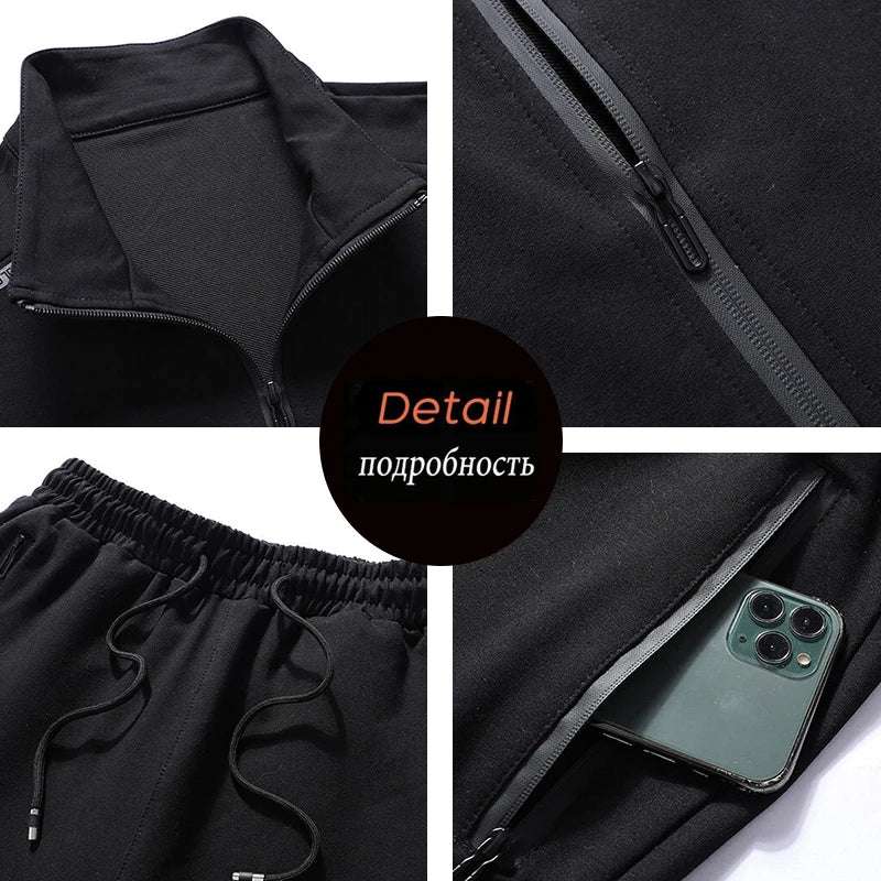 Spring Autumn Men Casual Sports Joggers 2 Pieces Tracksuit Sets Men's Sportswear Prints Suits Sweatpants Jacket Male Big Size