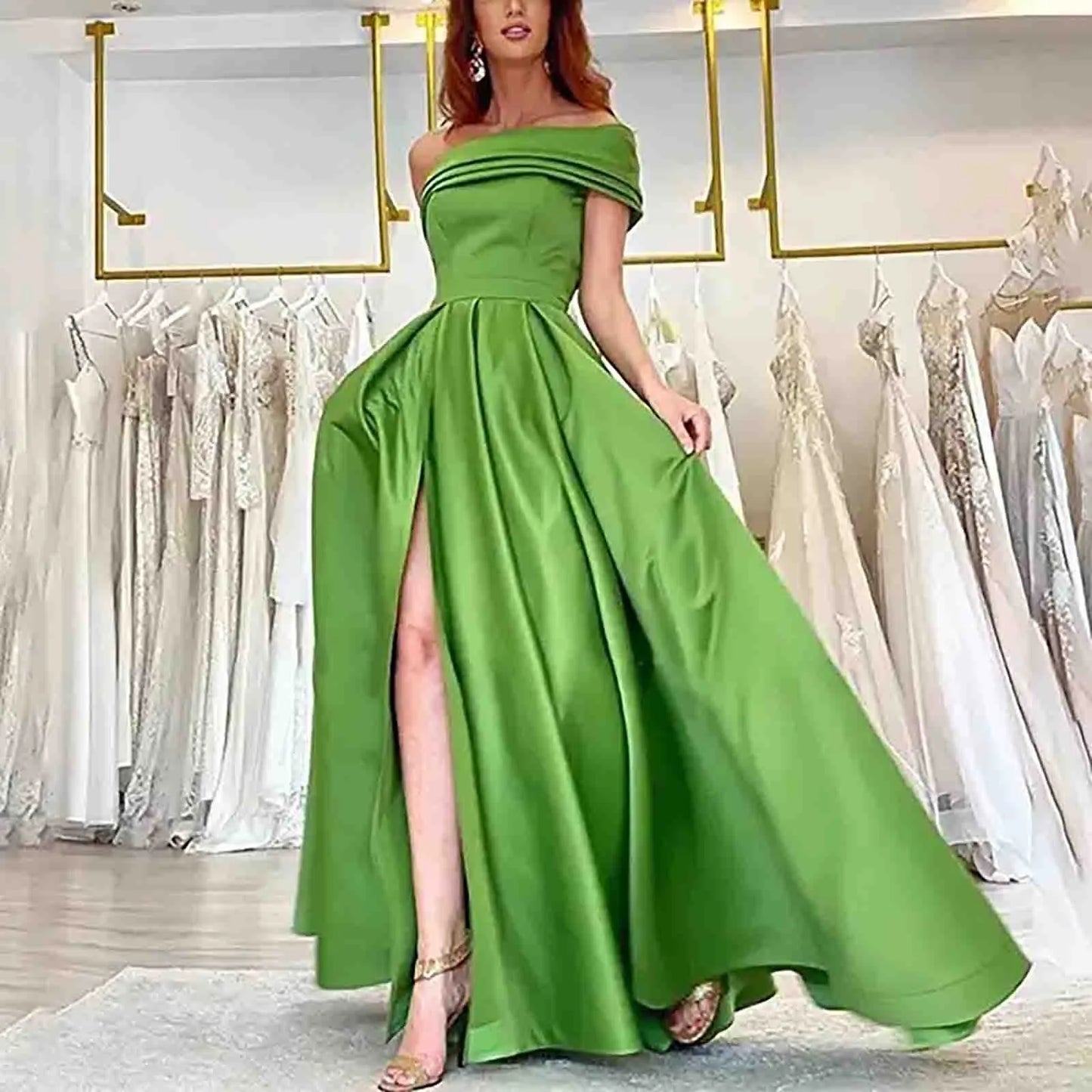 Sexy Strapless Satin Evening Dress for Women Luxury and Elegant One-shoulder Dress High Slits