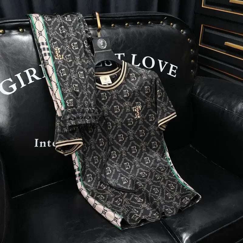 Trendy Printed Short-sleeved Sports Men's Summer Fast-drying Light and High-end Handsome Casual Suit Shirt and pants