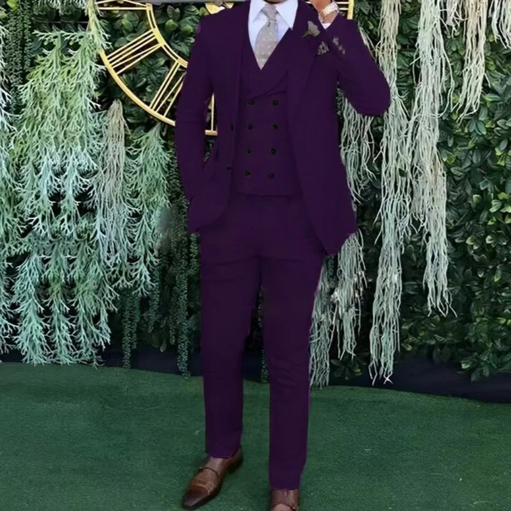 Men's slim-fit three-piece suit,Three-piece set of vest, blazer and trousers,Ideal for weddings, business and formal occasions