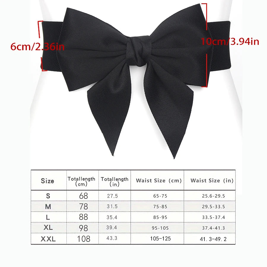 Women Stretch Waist Belt Straps Elegant Wide Side Waistband Large Bow Elastic Belts