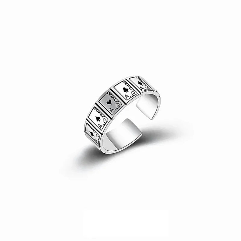 Vintage Lucky Poker Adjustable Open Rings For Women Men Playing Card Finger Stainless Steel Ring Fashion Party Jewelry