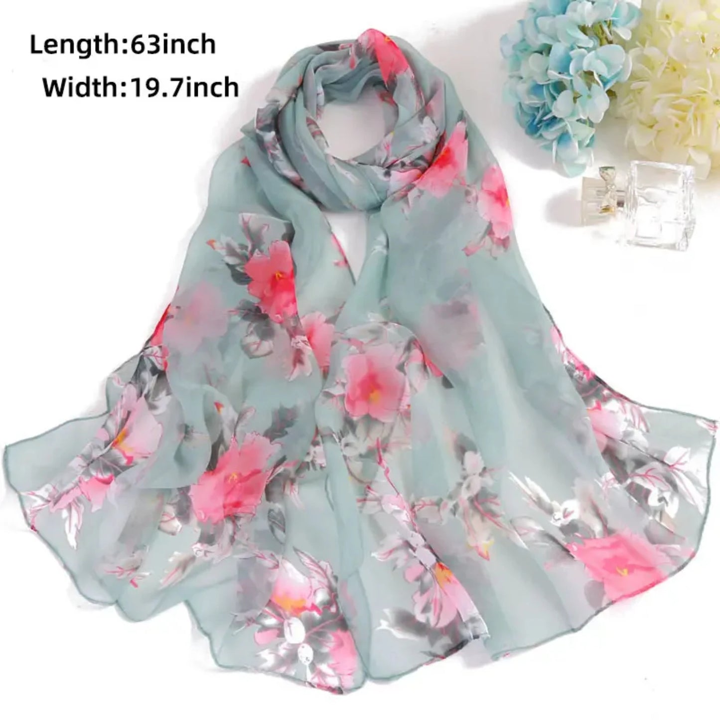 Elegant Peach Blossom Floral Lightweight Women's Shawl Scarf