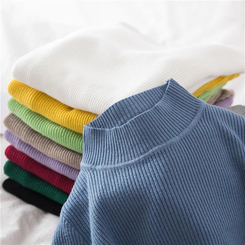 Women's Turtleneck Sweater Knitted Soft Pullovers cashmere Jumpers Basic Solid Soft Sweaters Women Autumn Winter Casual Top