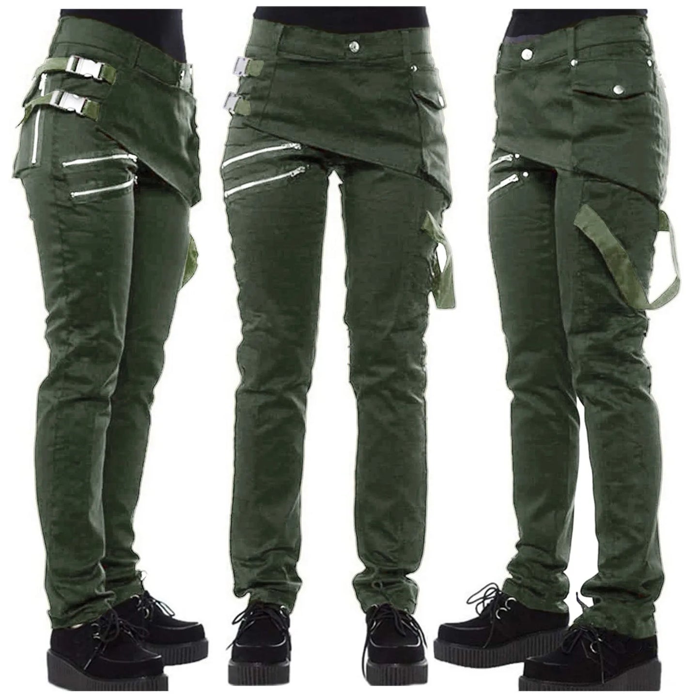 Women Gothic Pants Zipper Pockets Rivet Steampunk Trousers Rock Style Cargo Pants Cool Hip Hop Motorcycle
