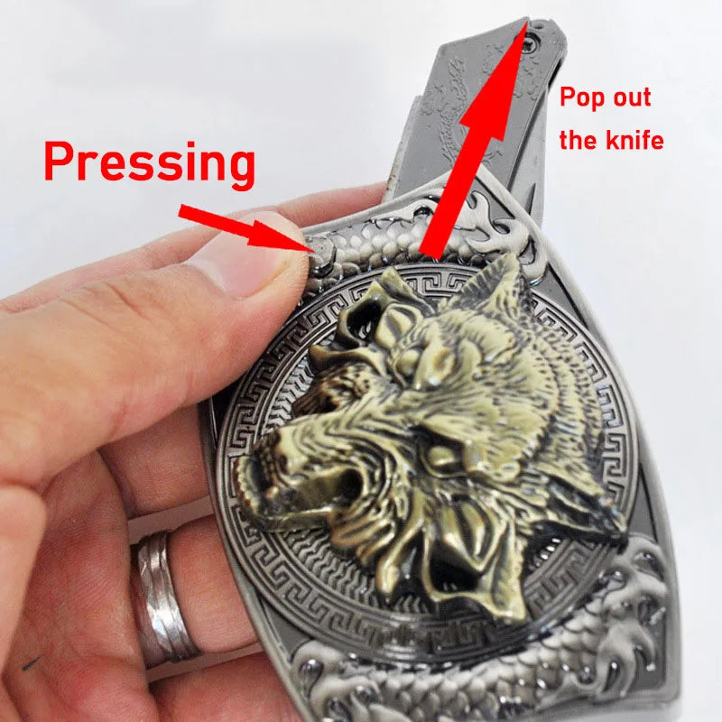 Metal West Cowboy Belt Buckle With Knife  Jeans Accessories Fit 3.8CM-4CM