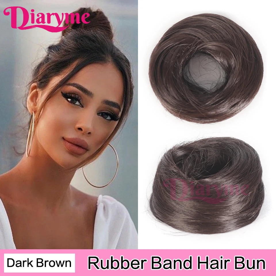 Synthetic Hair Bun Woman Straight Updo hair tie Elastic Rubber Band Chignon Hairpiece Extensions Hair Bands Natural Hairpiece