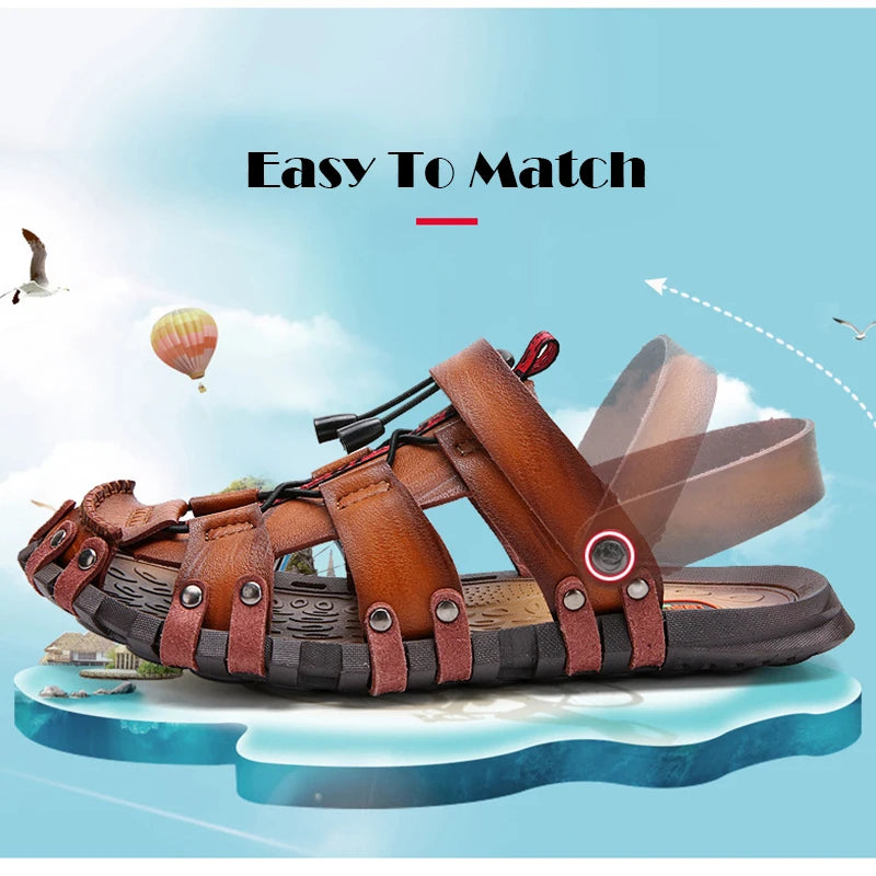 Slippers  Retro Large Sandals Soft Sole Outdoor Beach Shoes Breathable Outwear