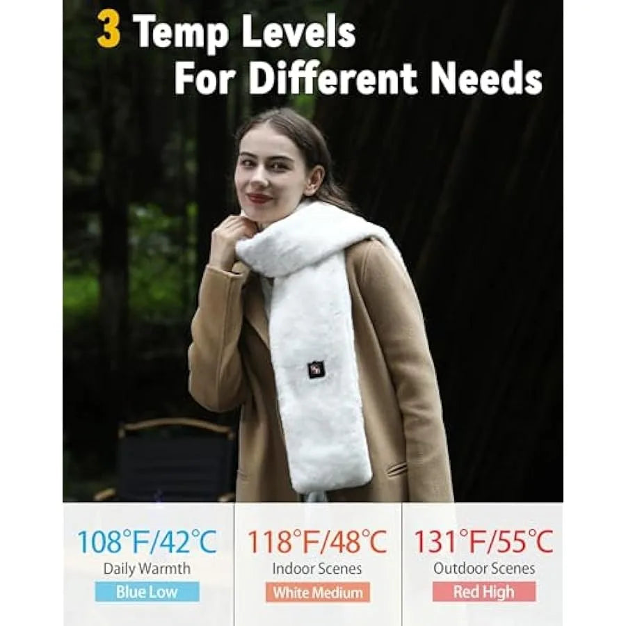 Heated Pocket Fur Scarf Rechargeable Heating Neck Warmer Shoulder Wrap Battery