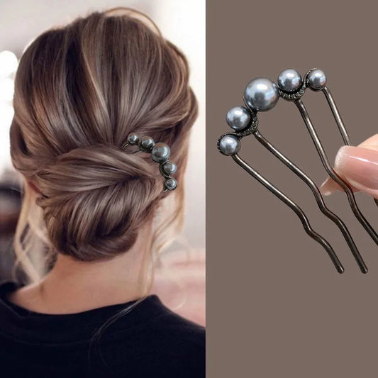 Fashion Metal U-Shaped Hair Fork Stick for Women Girls Simple Pearl Hair Clip Pins Bun Maker Hairstyle Tools Hair Accessories