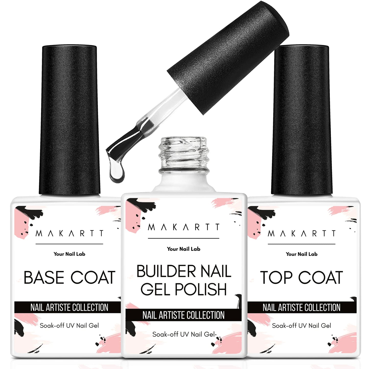 Builder Nail Gel with Base Top Coat Set- Clear Gel Nail Polish No Wipe Glossy Nail Strengthener Extension Builder