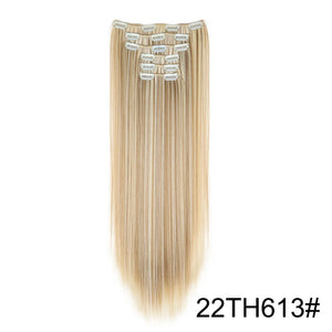 Synthetic 24Inch 16 Clips in Hair Extensions Long Straight Hairstyle Hairpieces Heat Resistant False Hair Daily Use