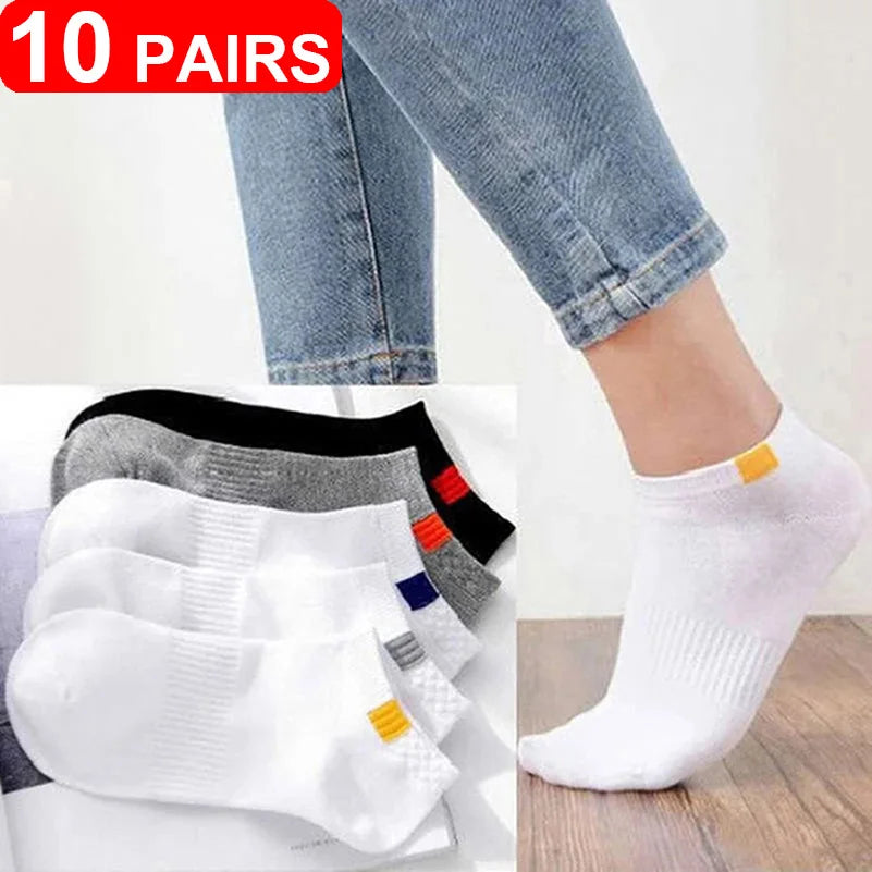 20pcs=10 Pairs Summer Autumn Men Cotton Socks Sport Breathable Ankle Socks Quality Mesh Casual Athletic Thin Cut Short