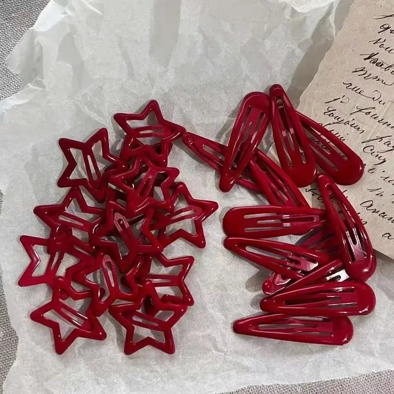 10 Pcs/Lot Red Star Snap Clip Waterdrop Barrettes Hairpin Women Hair Clip Accessories