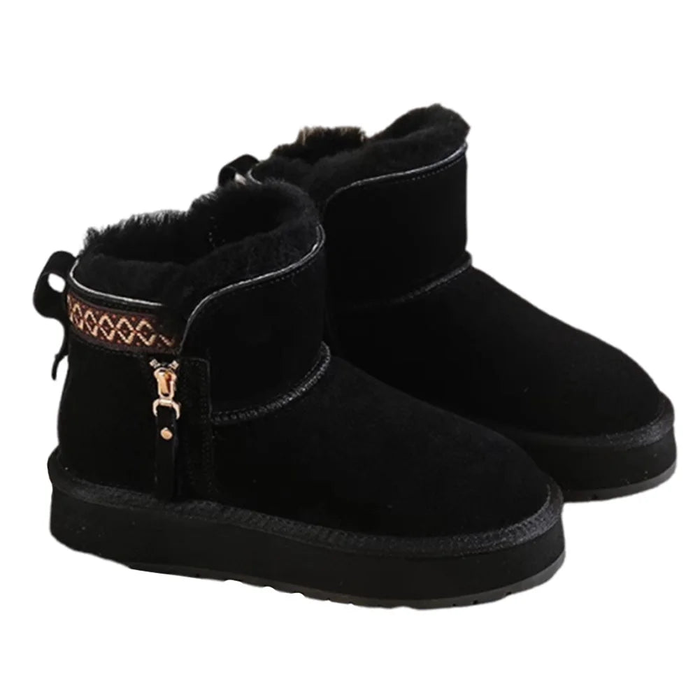 Snow Boots Faux Fur Lining Ankle Booties Anti-Slip Short Boots for Indoor Outdoor