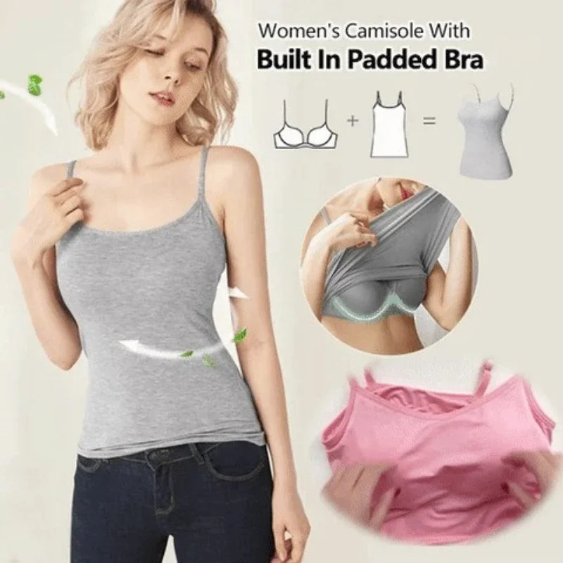 Sexy Women Tops Solid Padded Bra Spaghetti Camisole Top Women Vest Women Camisole with Built in Bra Cami Top Vest Tank Top