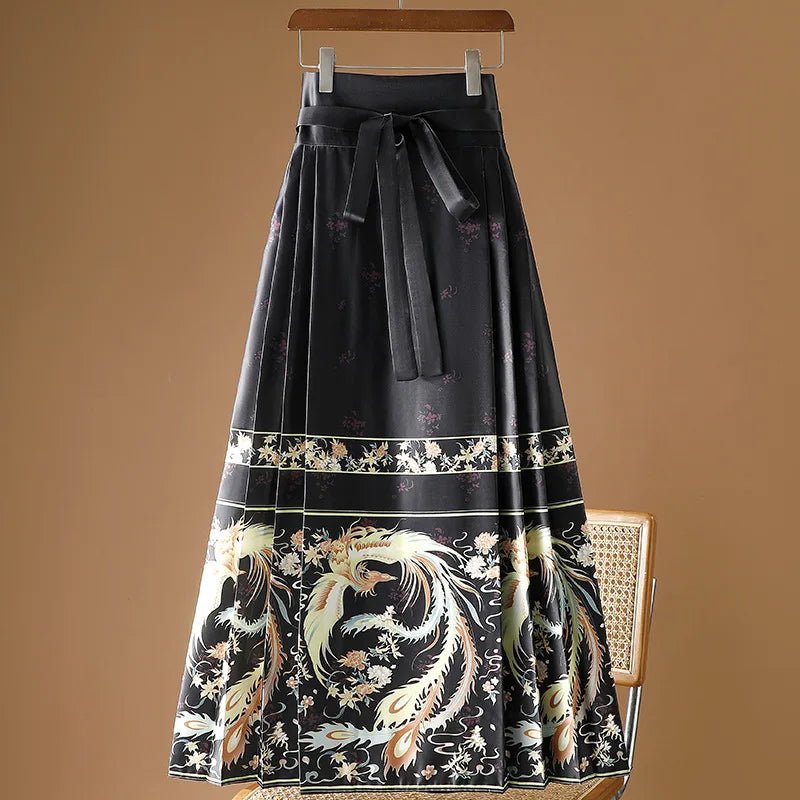 Vintage Maxi Chinese Style Horse Face Skirts  Pleated