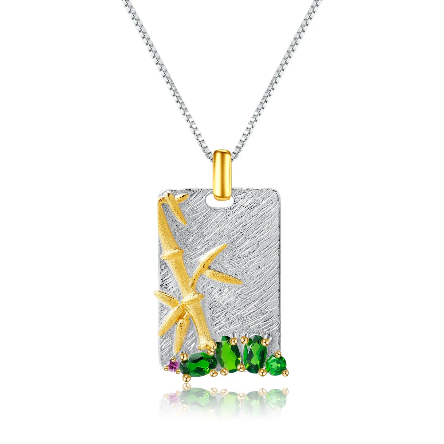 Natural Topaz Amethyst Peridot Fine Jewelry 925 Sterling Silver Handmade Bamboo Pendant Necklace
