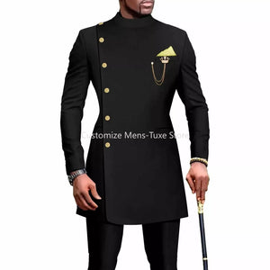 Men's Suits Blazers African Style Clothes for Men Suit 2 Piece Jacket Pants Traditional Wedding Slim Fit Solid Color Festival Party