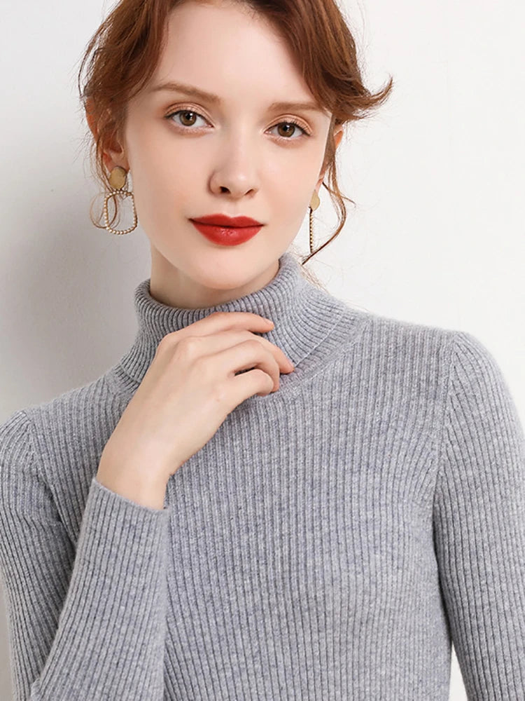 Women's Fall Turtleneck Sweater Knitted Soft Pullovers Cashmere Jumpers Basic Soft Sweaters For Women